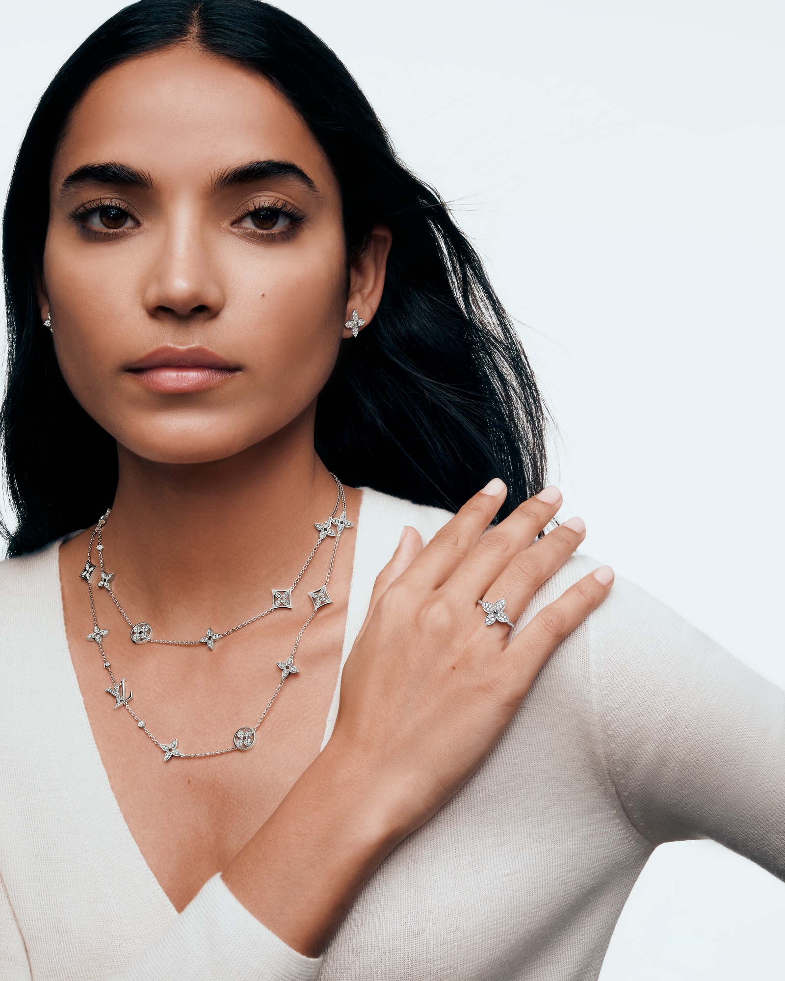 Idylle Blossom Multi-Motif Long Necklace, White Gold and